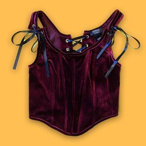 Hot Topic Burgundy Velvet Lace-Up Girls Corset